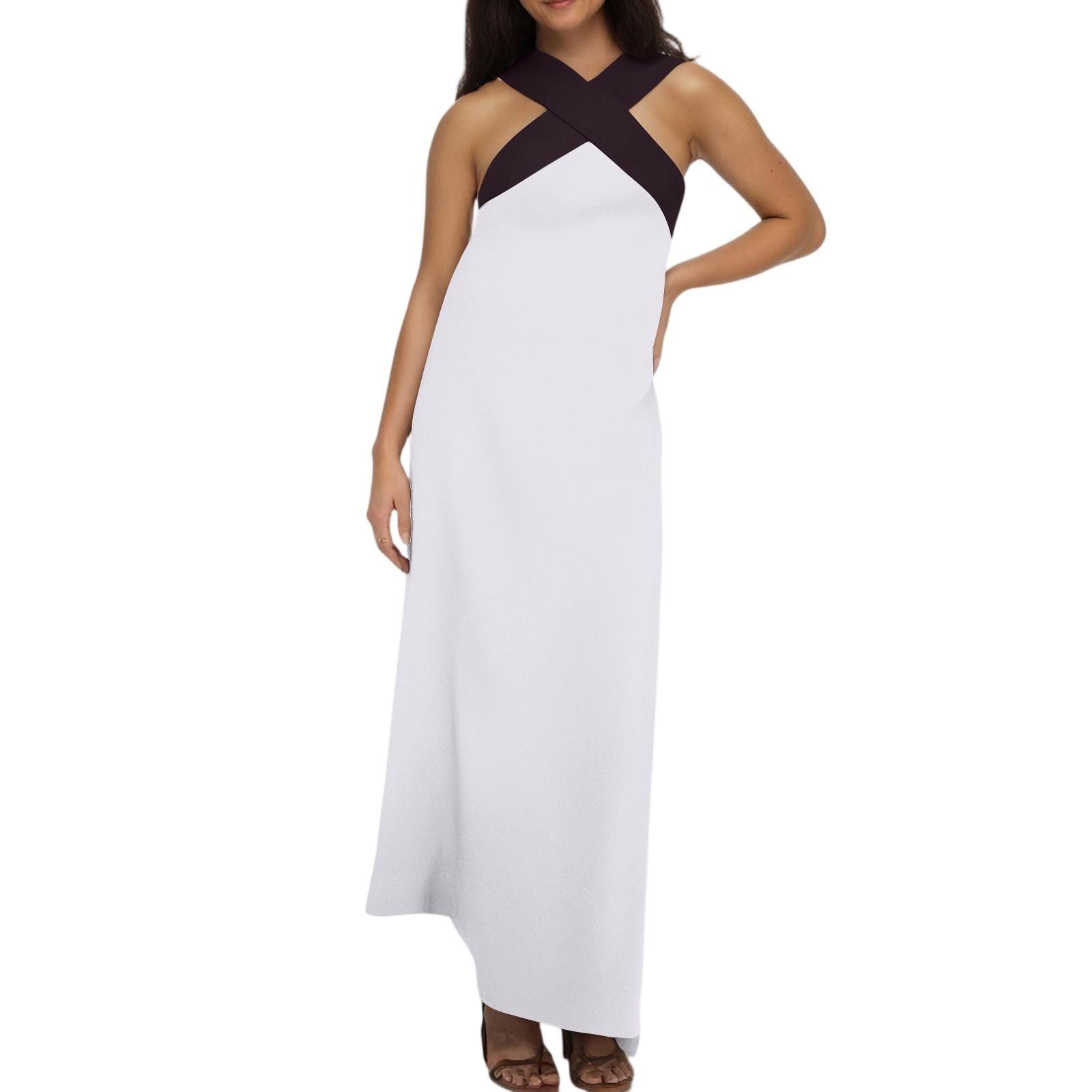 

Ladies Fashion Solid Color Long Dress Cross Sexy Back Dress XL білий
