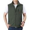 Colete Masculino Gola Alta Sem Mangas Fechamento com Zíper Cor Sólida Casaco Colete com Bolsos Colete de Pesca para Exterior