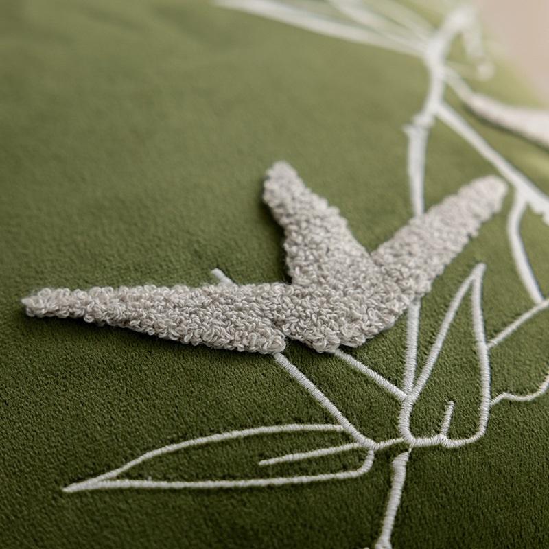 Chinese Bamboo Leaf Embroidered Pillow Cover Modern Luxury Sofa Cushion Cover Bedside Soft Pillowcase Decorative Pillowcase