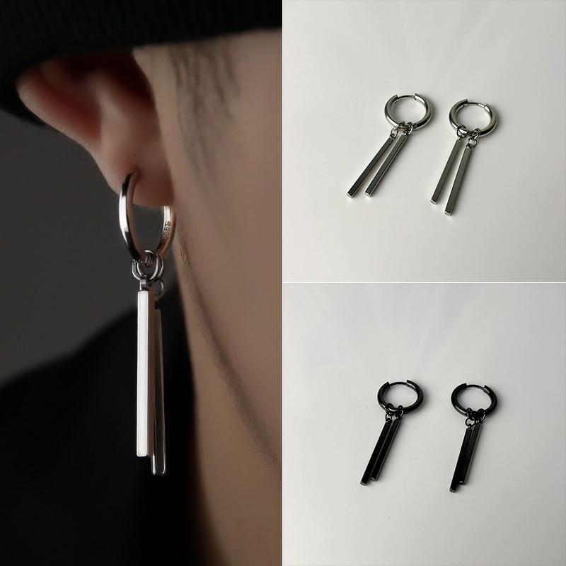 Jewelry Titanium Steel Punk Cool Men Women Ear Clip Stud Earrings Long Stick Pendant Fashion Hip Hop Drop Party Earring