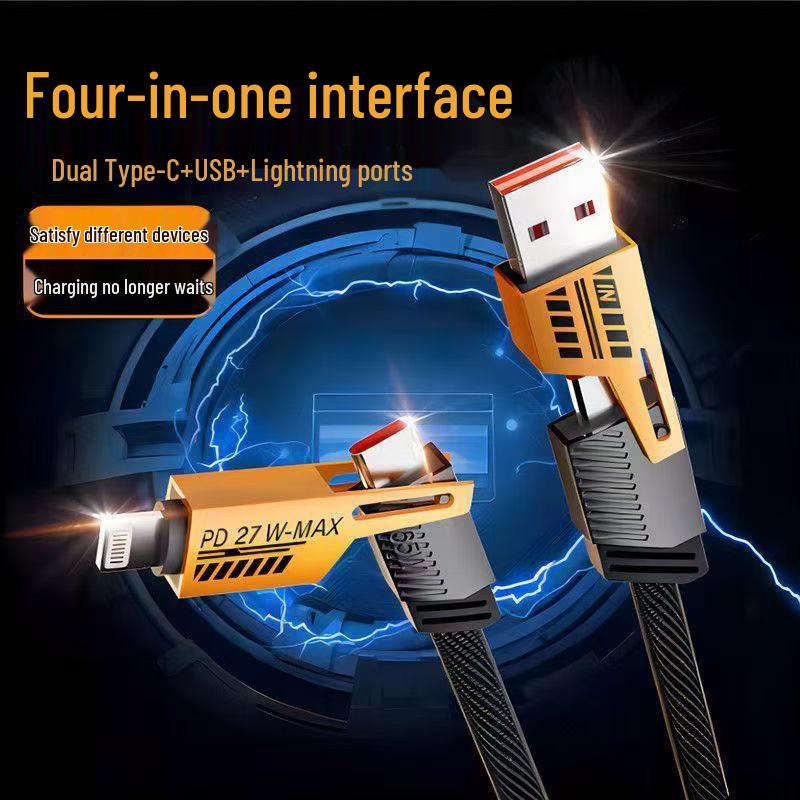 4-in-1 PD Fast Charging Dual-Head Type-C Multifunction Portable USB Cable for Laptops