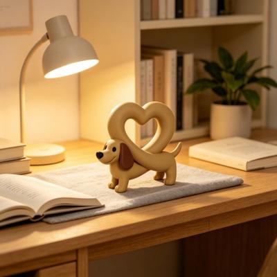 Dachshund Dog Heart Figurine 3D Printed Cute Dog Statue for TV Cabinet Table Shelf Decor Romantic Pet Memorial Gifts for Dog Lovers