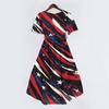 Women's Casual V Neck Short Sleeve Dress with Independence Day Stars and Stripes Print Wrap Style Midi Dress for Summer