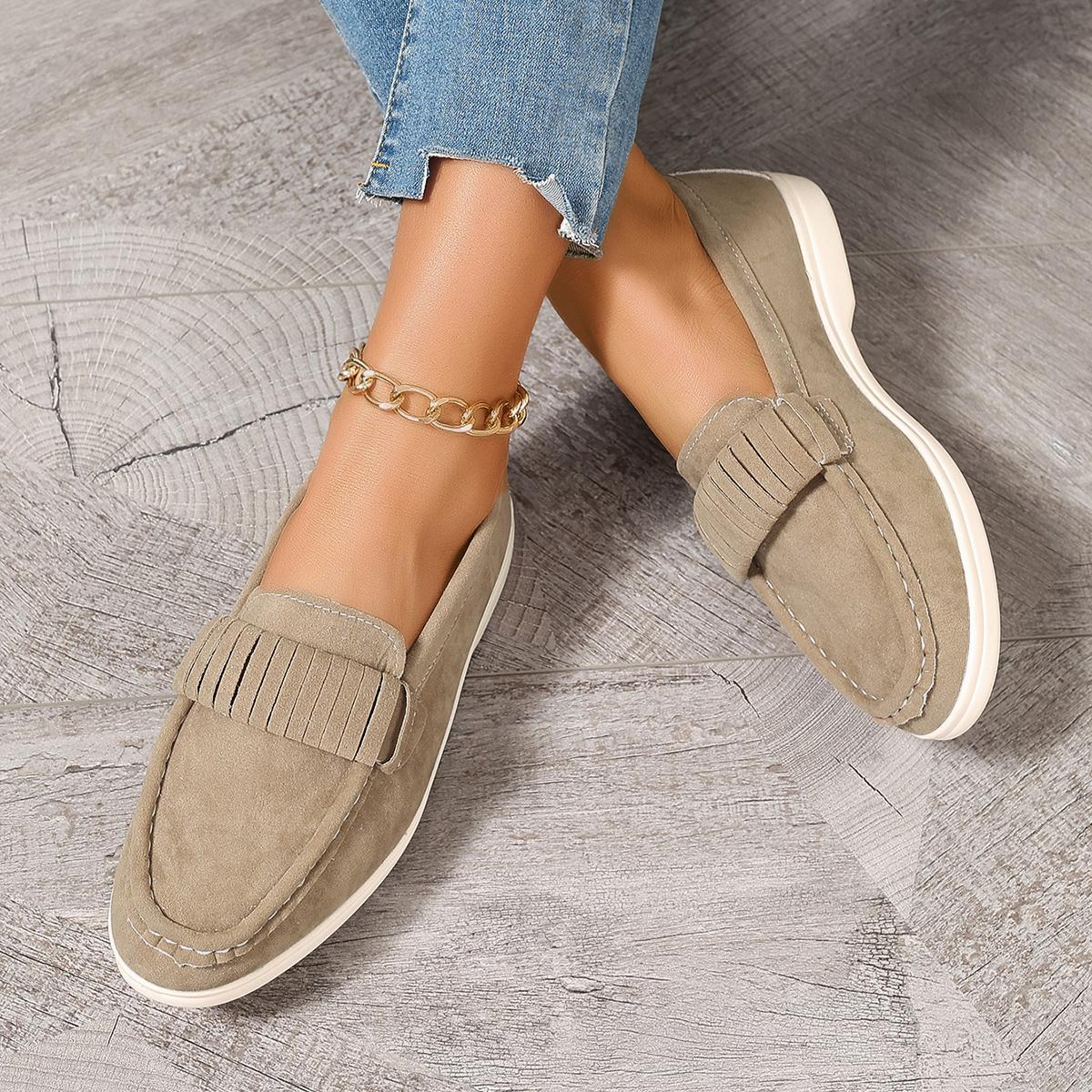 Женские повседневные туфли на плоской подошве классические модные туфли телесного цвета роскошные удобные туфли-лоферы высококачественные замшевые туфли для ходьбы 42 хаки 1944₽