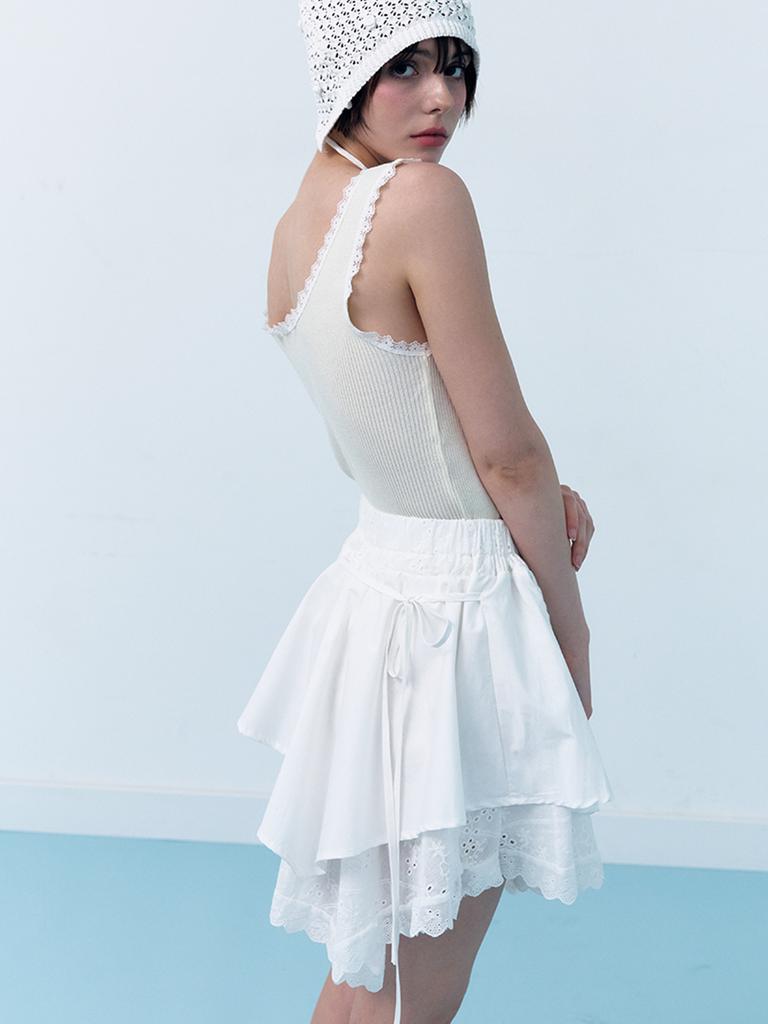 Cloet Lace Layered Tiered Skirt + White