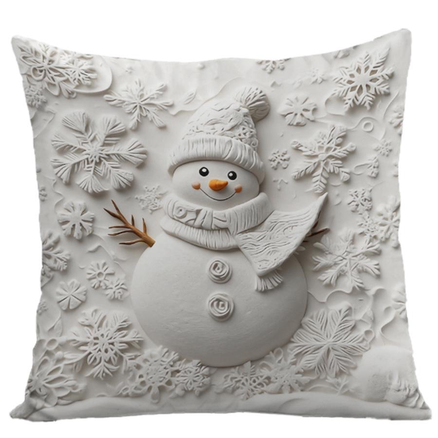 4-teiliges weißes Weihnachtskissenbezug-Set: Muster mit Weihnachtsmann, Schneemann, Baum & Rentier für das Wohnzimmer-Sofa