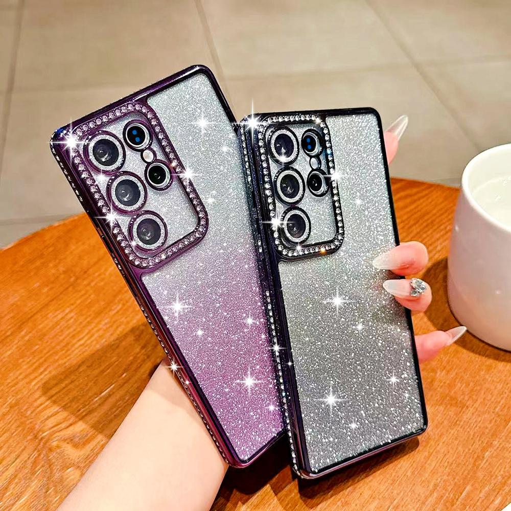 Luxury Bling Glitter Gradient Diamond Case For Samsung Galaxy S26 S25 S24 S23 Ultra Transparent Plating Cover For Samsung S26