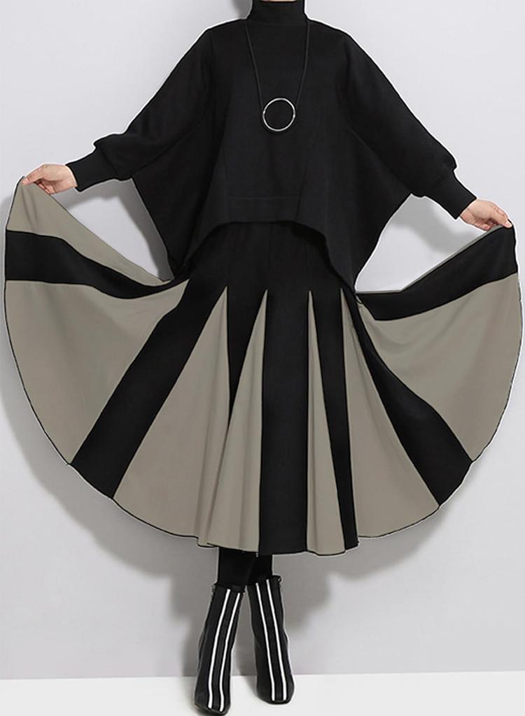 Sueeya Long Elastic Loose Perfect for and Everyday Fall and Winter Women's Skirt, Two-Tone, Waist, Simple, Fit, Figure-Flattering, Stylish, Slimming,
