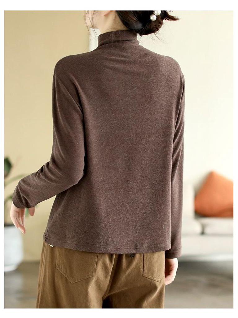 Damen Vielseitiges Patchwork Samt Semi-High Neck Shirt - Herbst/Winter 2025