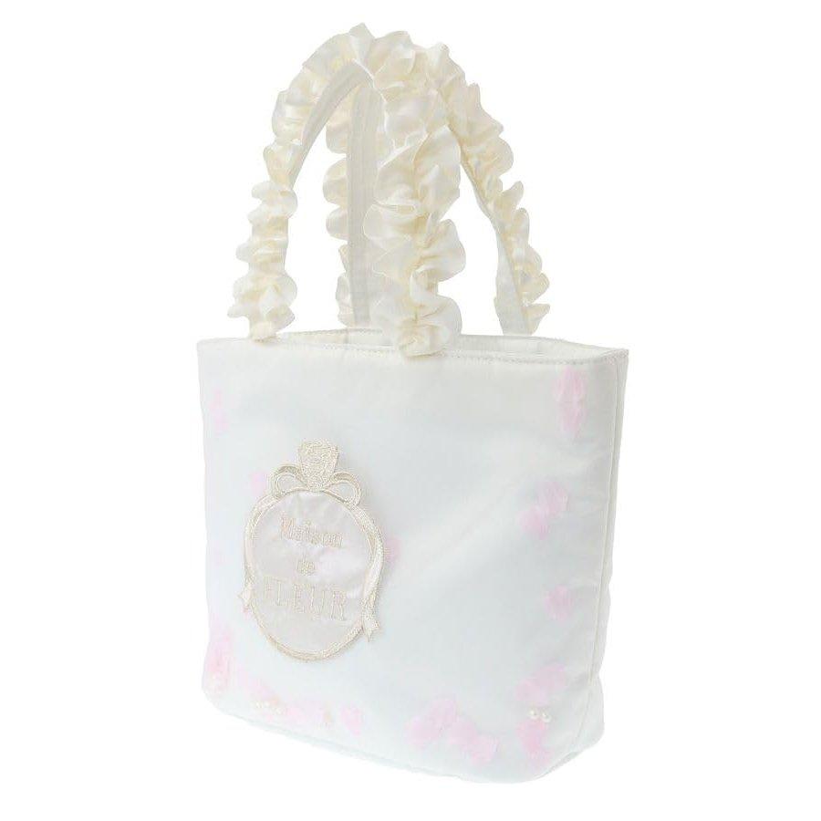 Maison de FLEUR Marie Petal Pearl Ruffled Handle Mini Tote Bag Off-White