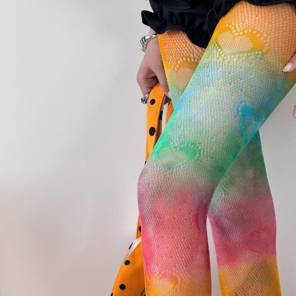 Spring New Y2K Vintage Girls Hollowed Out Stockings Sexy Sweet Lace Gothic Colourful Fishing Net Stockings Jk Pantyhose