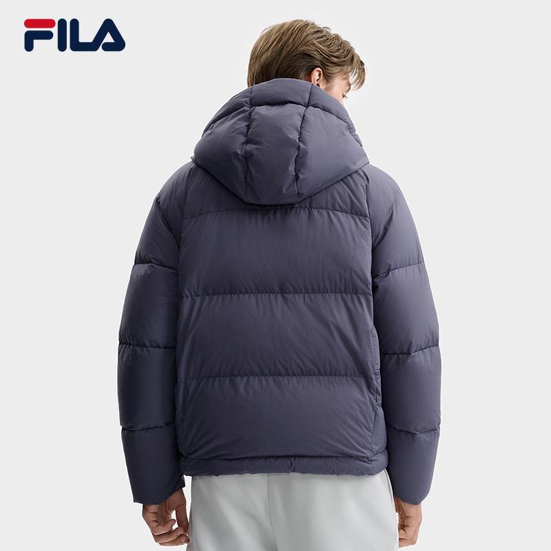 Fila White Casual Commuter Classic Retro Protective Warm Comfortable Hooded Down Jacket Men Outerwear Deep-Purple F11M543910FDP