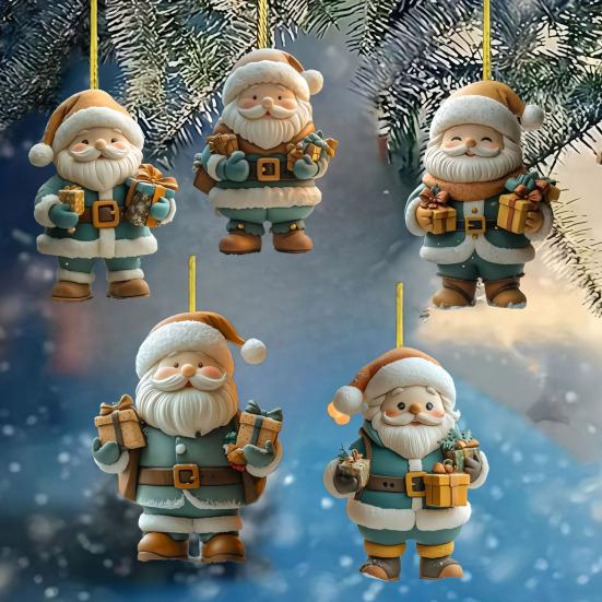 Santa Claus Ornaments 2D Acrylic Cartoon Santa Pendant Christmas Tree Hanging Decoration for Holiday Tree Home Decor