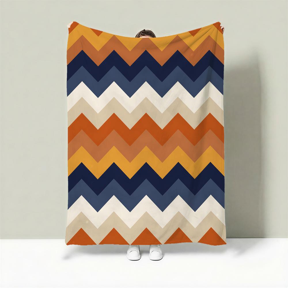 Retrozigzagstripe Throw Lightweight 240G Flannel Blanket Soft Skin-Friendly For Summer Cooling