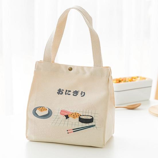 Portable Japanese Style Canvas Large Capacity Thick Lunch Pouch Bento Tote Bag