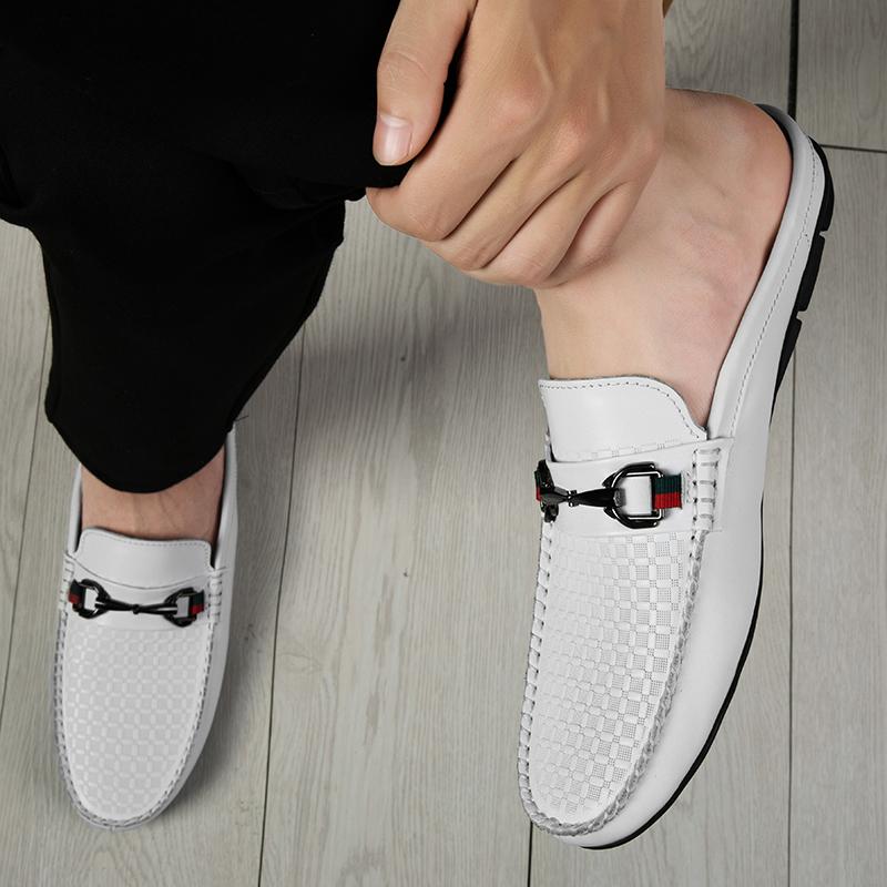 Fashion Fashion Summer Half Slippers Mens Muller Shoes Luxury Brand Man Casual Shoes Genuine Leather Breathable Slip on Half Footwear