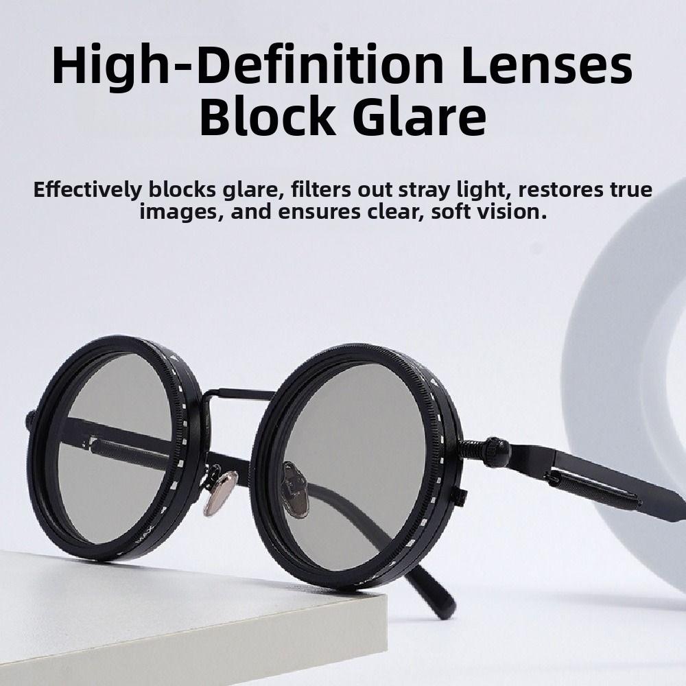 Round Anti-UV Sunglasses 9 Level Dimming Anti-UV Glasses Adjustable Dimming Sunglasses  Men Women