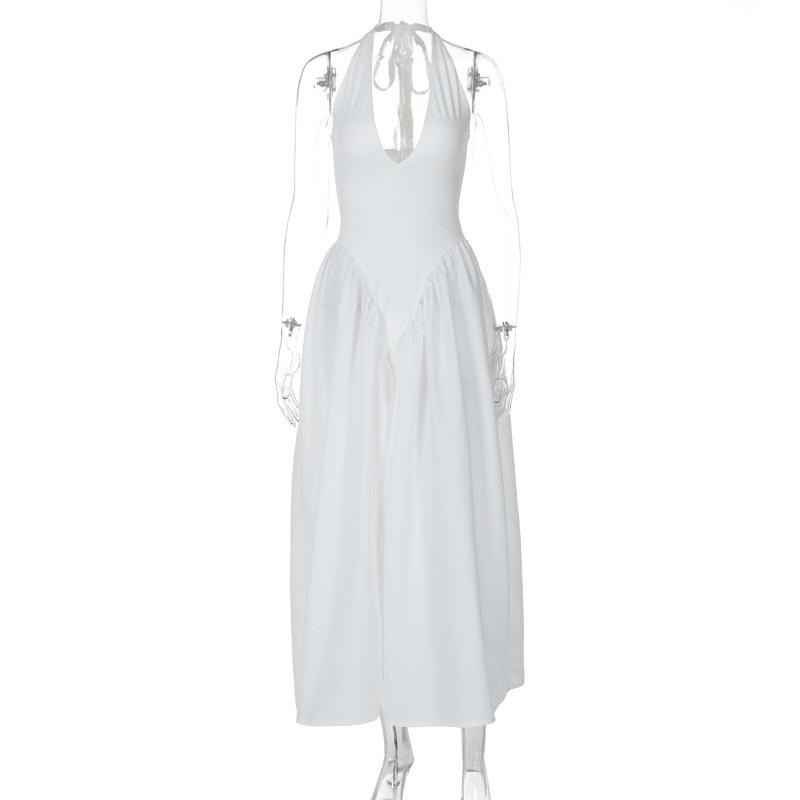 Hot-selling new solid color sexy deep V hollow neck temperament pendulum skirt edge dress women s clothing S