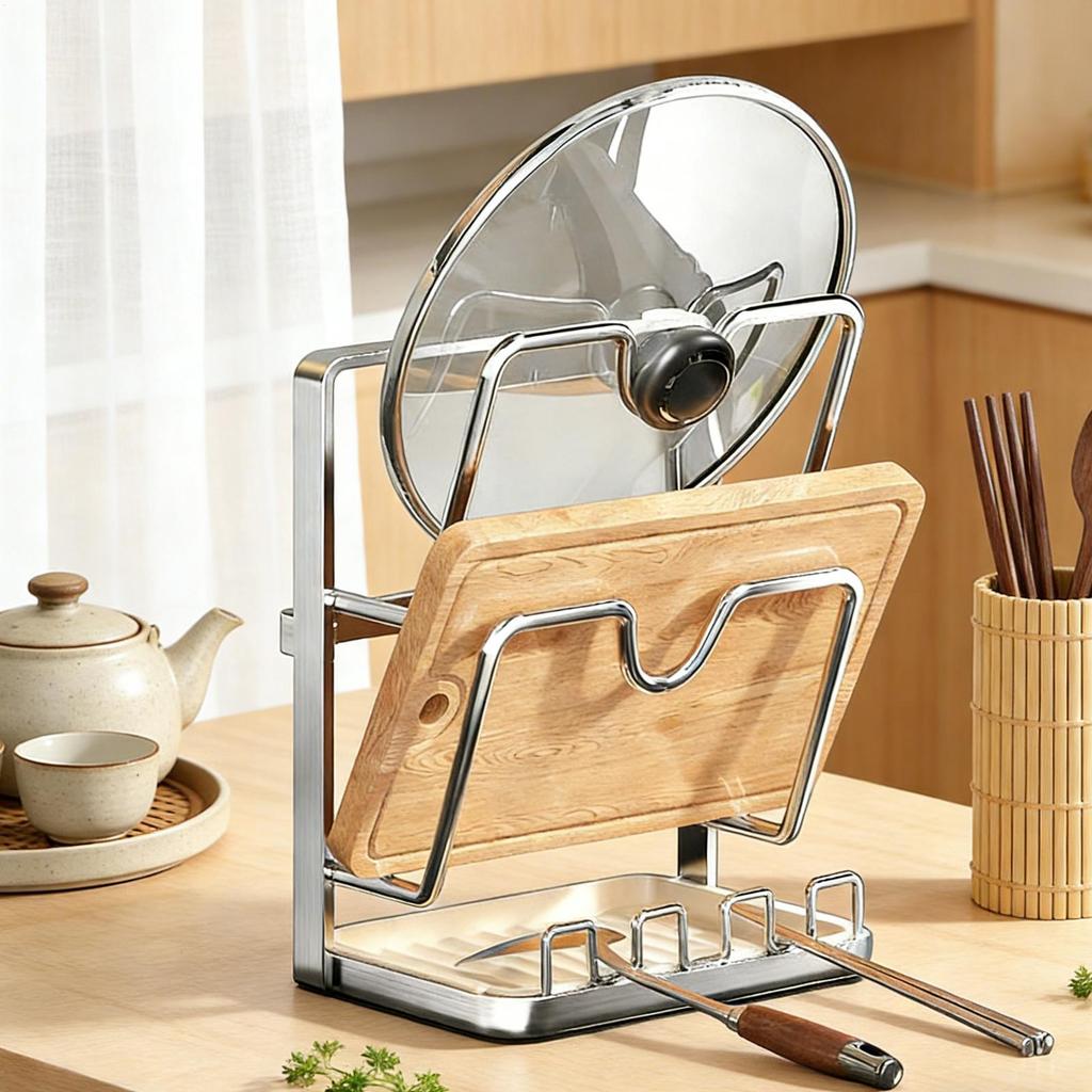 Pan Lid Organizer Stainless Steel Multi Layer Kitchen Storage Rack for Pot Cover Cutting Board Plate Cabinet Countertop