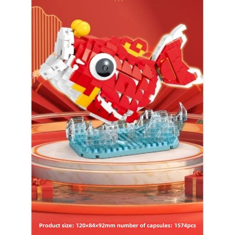 Szczęśliwa Ryba Kompatybilne Klocki Klocki Budowlane Styl Chiński Szczęśliwy Produkt Chiny Dekoracja Zmontowana Zabawka Prezent dla Chłopców i Dziewczynek