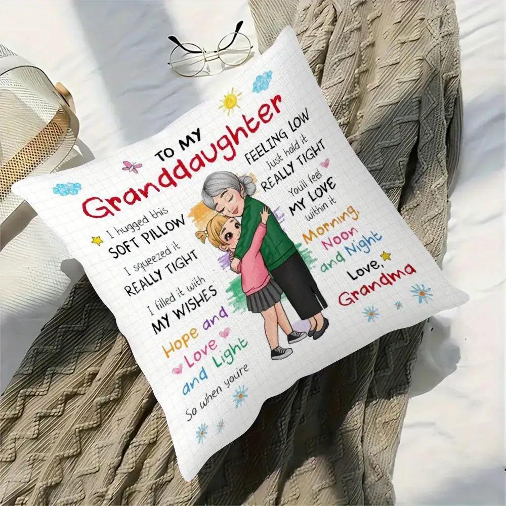 1 Pieces of Grandma Love Linen Pillowcase, Zipper Closure, Gift for Granddaughter, Birthday Souvenir, Sofa Bedroom Decorations