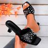 Fashion Women Sandals Ladies Square Heels Elegant Summer Slippers Outside White Black Leather Female Slides Fashion Woman Sandals