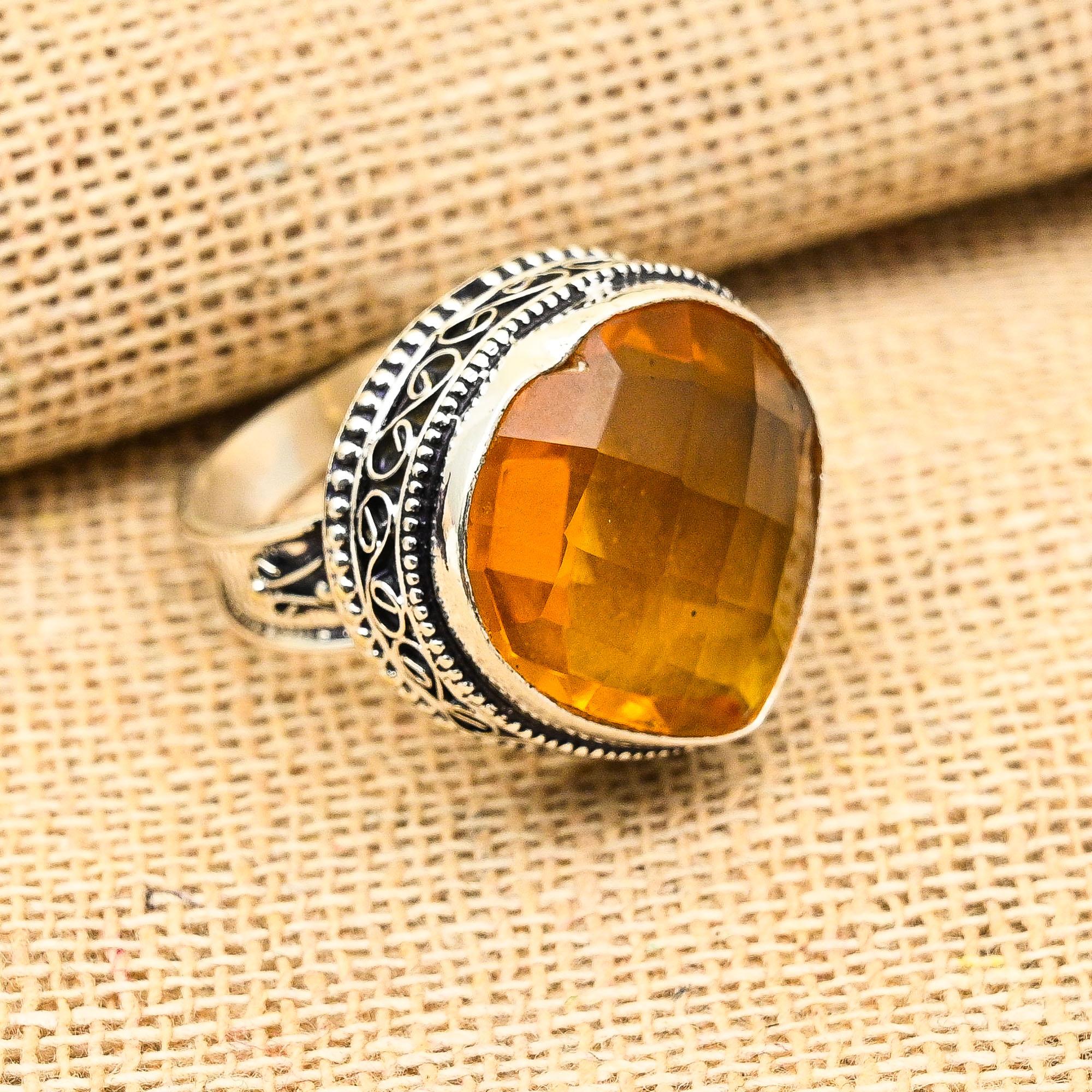 

Ювелирное кольцо ручной работы в форме сердца из стерлингового серебра 925 пробы с медовым топазом на День Благодарения 8.5 коричневый