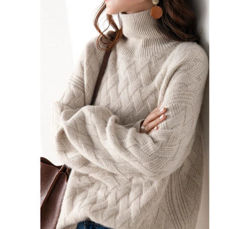 Women's High Neck Knitted Sweater Thickened Loose Fit Overhead Winter Lazy Style Knitwear Comfortable Breathable Casual Top