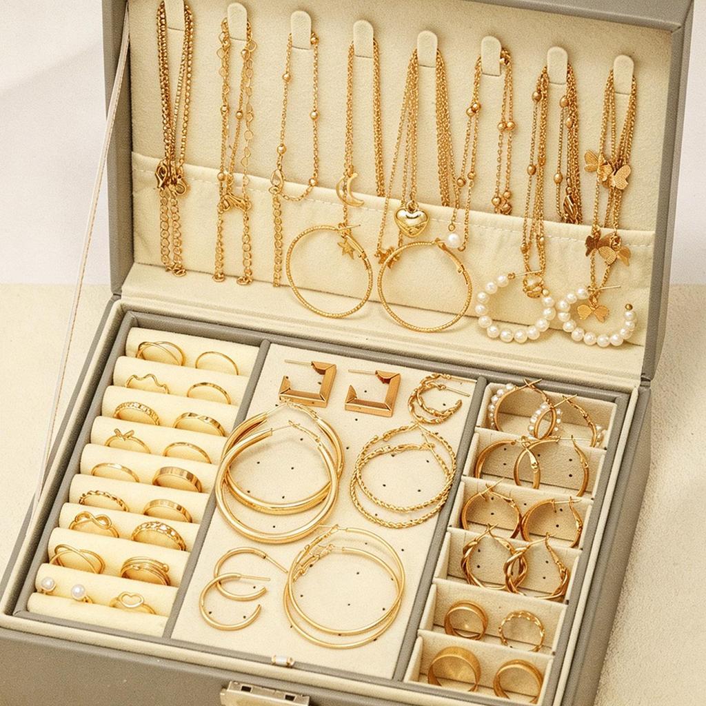 115-Piece Gold Atmospheric Ring Earring Set (European & American Design, No Box)