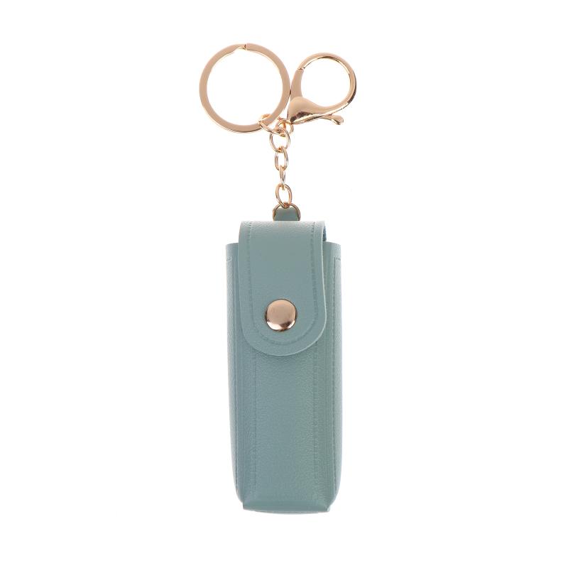 Solid Color Pu Leather Portable Mini Lipstick Pouch Keychain Mirror Pendant Keyring Fashion Storage Bag Women Makeup Accessories