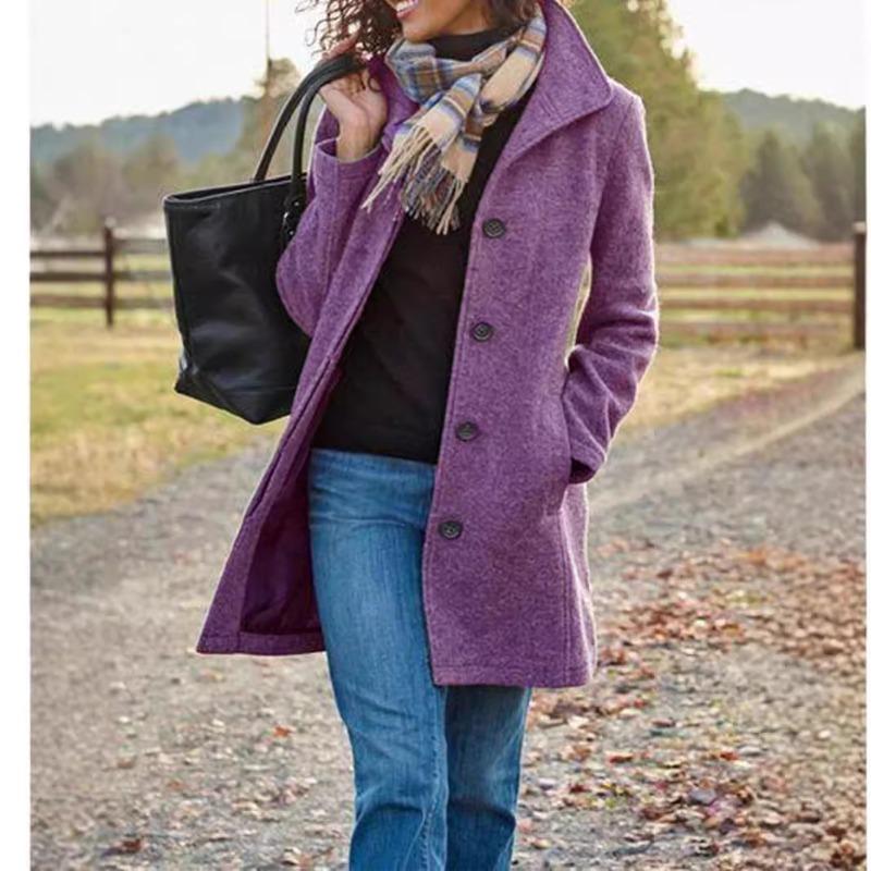 

Женское однотонное шерстяное пальто в стиле ретро с воротником-стойкой, однобортное повседневное пальто с длинными рукавами, толстое шерстяное пальто средней длины, осень-зима 3XL фиолетовый
