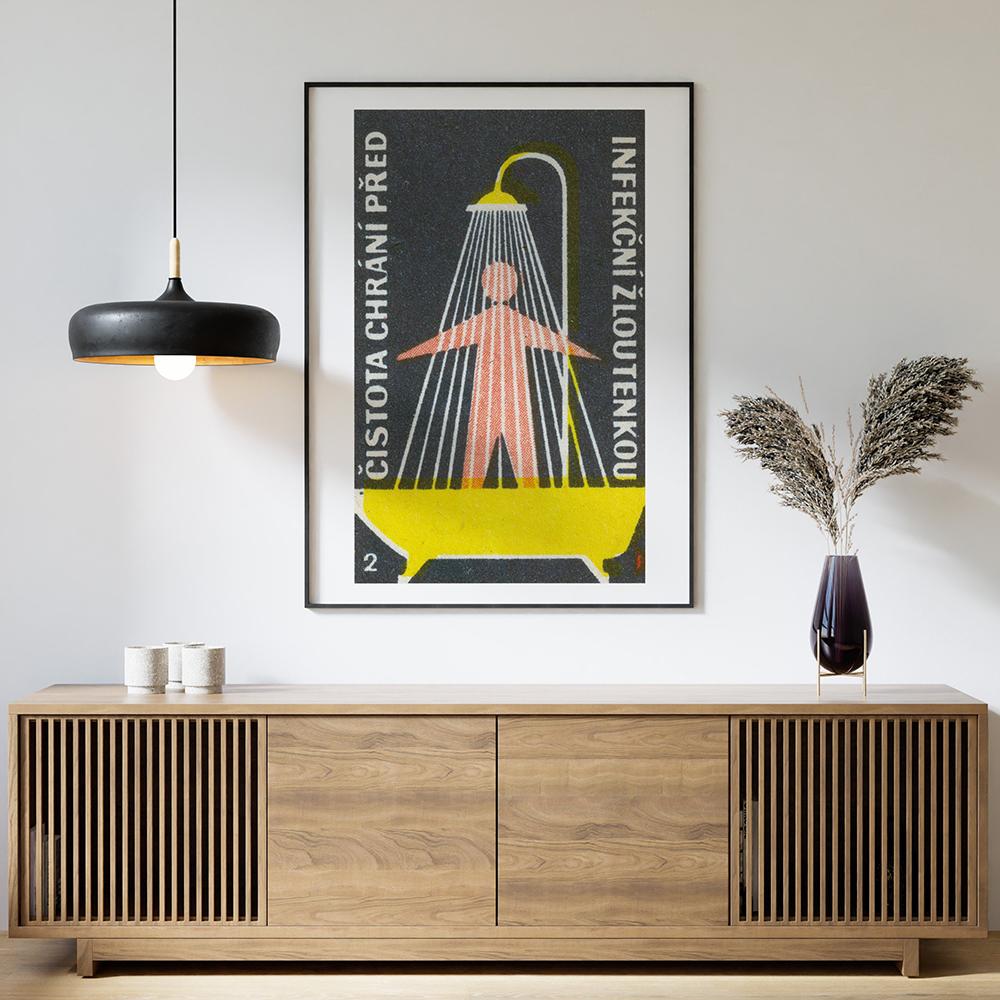 Lustiges Badezimmer-Schild Leinwanddrucke und Poster Mann steht unter der Dusche Badezimmer-Kunst für Männer Gemälde Wandbild Toilette WC Deko