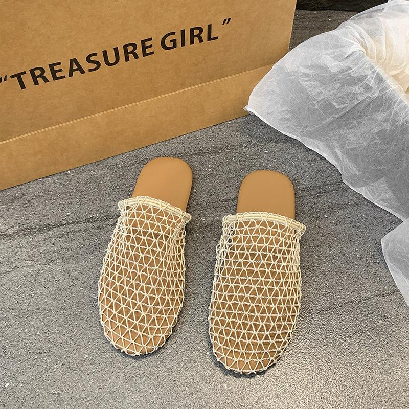 

Mesh casual versatile two-wearing slippers women s summer 2025 new fashionable and comfortable breathable bag head fishing net slippers 40 бежевий
