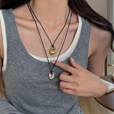 Adjustable PU Leather Cord Necklace Irregular Metal Pendant Clavicle Chain Geometric Charm Neckchain Unisex Accessory Wholesale