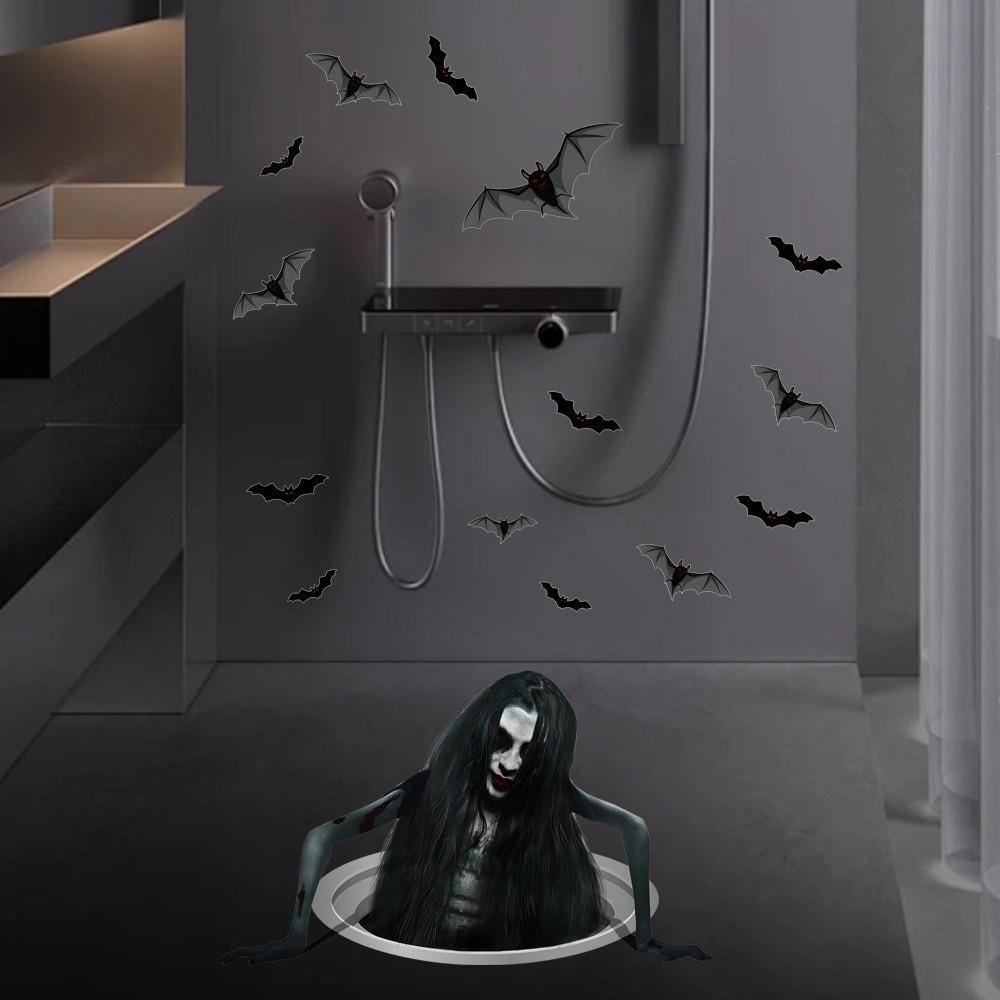 Langhaarige Frauen Halloween Geisteraufkleber Abnehmbare Lustige Geister Wandaufkleber Gruselige PVC Halloween Aufkleber Spukhaus