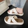 Women Spring Solid Color Cross Style Indoor Slippers Summer Casual Thick Flat Bottom Anti Slip Beach Sandals Shoes 36-41