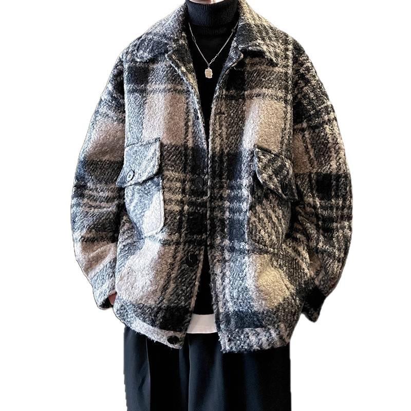 Men's Retro Plaid Wool Coat: Trendy, High-End, Thickened, Warm, Autumn/Winter Casual Jacket