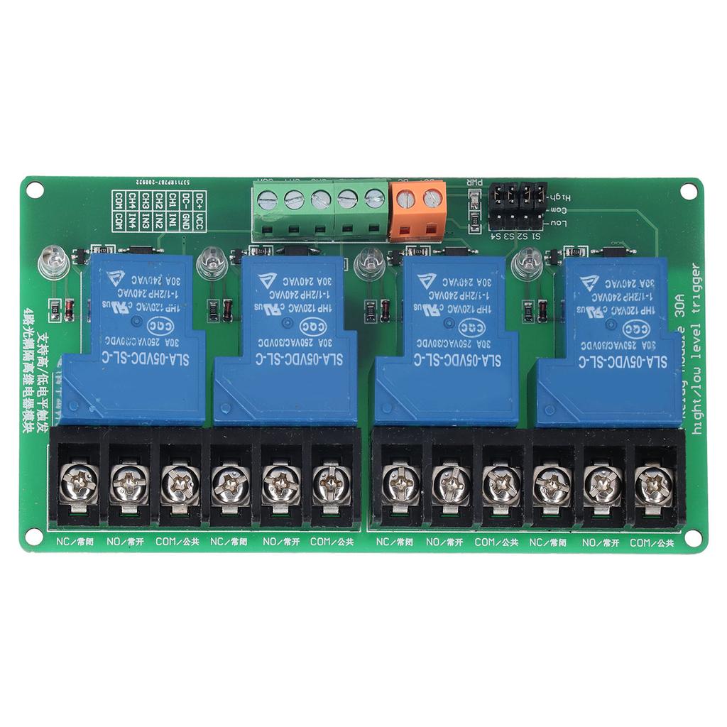 4-Kanal-Relaismodul, 30 A, Hoch-/Niedrigpegel-Stromrelaismodul mit Isolations-Optokoppler, 5 V