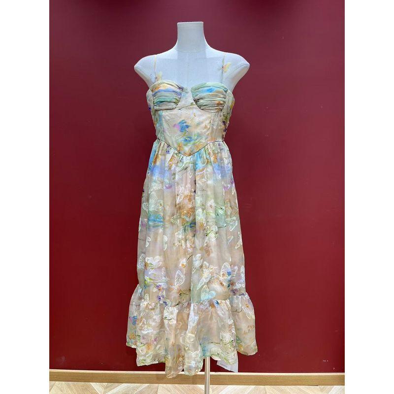 

2025 Spring New Simple Charming Gentle Fairy Style Dress Lazy Travel Long dress Women Paragraph V L