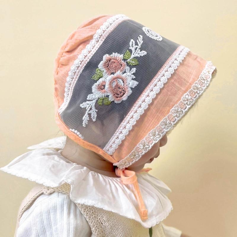 Girls Christening Lace Hat Baby Girls Bonnet Sun Cap Breathable Summer Hat Vintage Princess-Headdress Little Girl Beanie