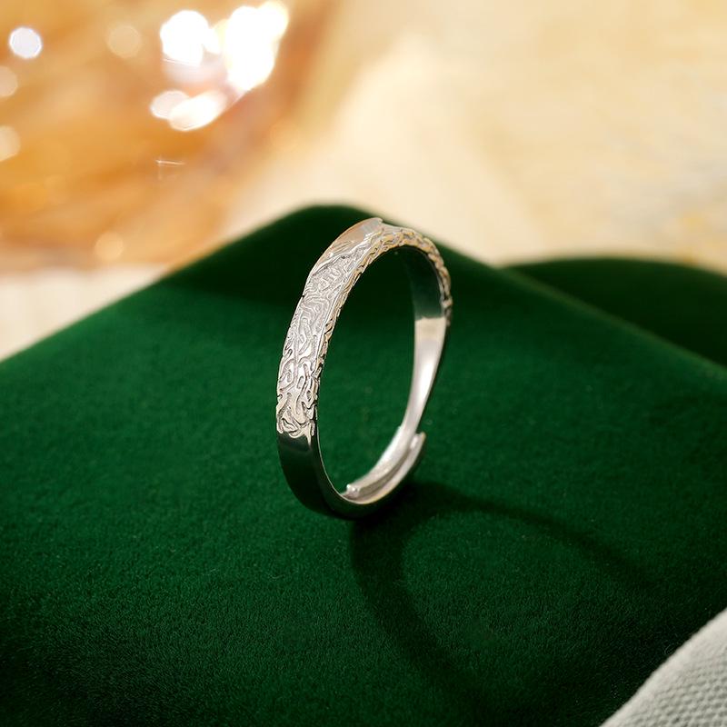 Weilan Battement de Cœur Argent 925 Texture Irrégulière Alliances Couple - Design Unique Arbre Banyan