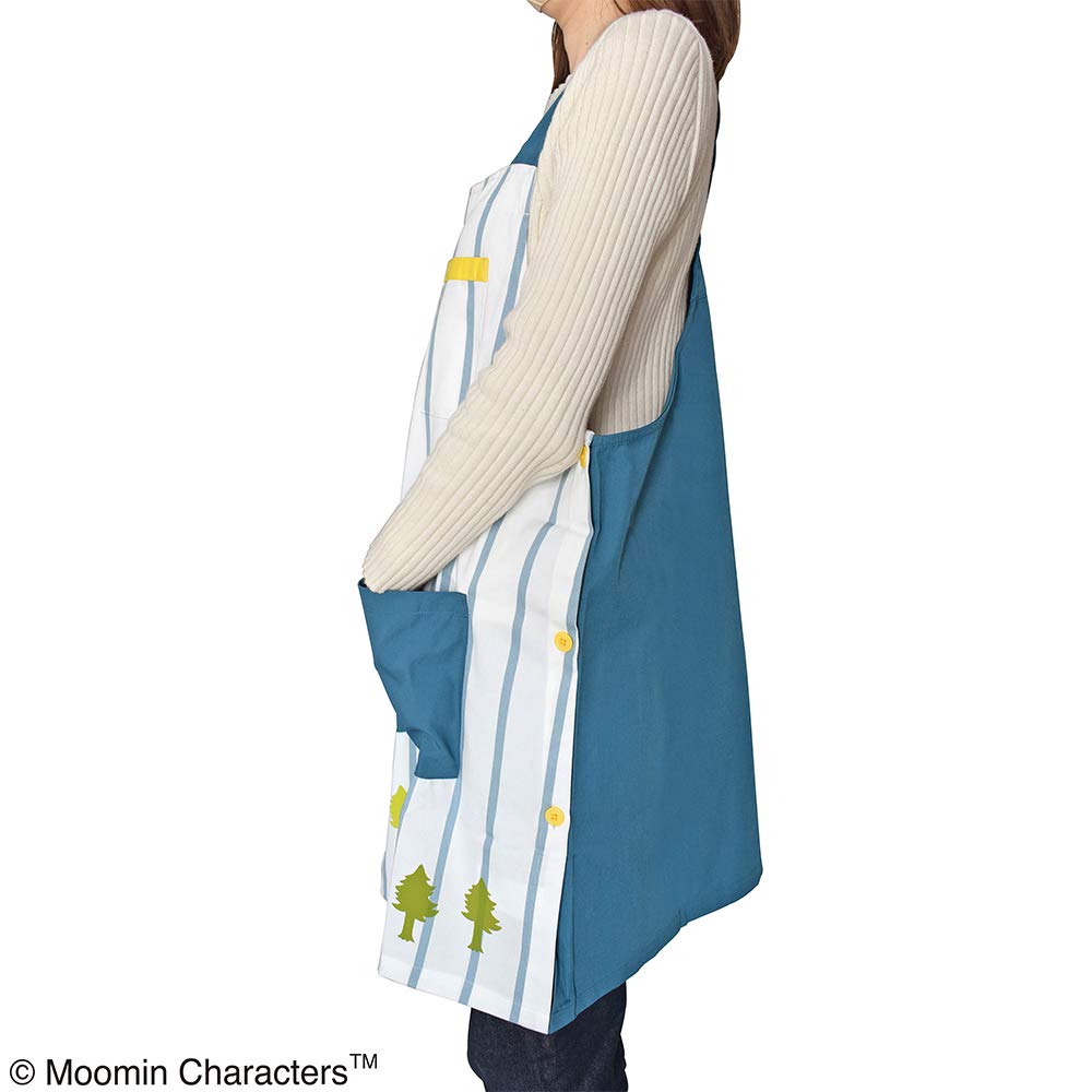 Saint Ladies Moomin Striped Navy Size Total 89cm Apron, (Unisex) [ST-IM0050], M-LL (Men's S-L), Bust Approx. 79-104cm, Length Approx.