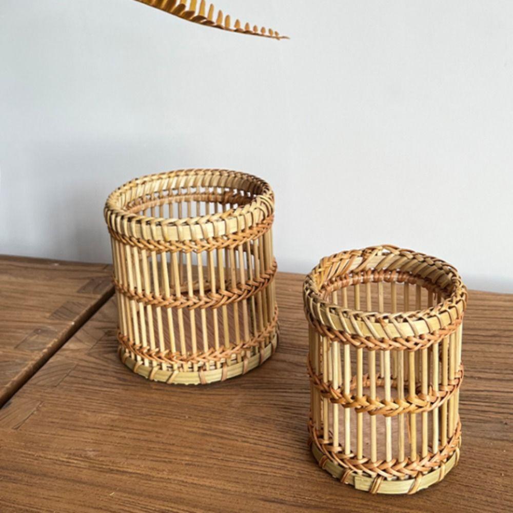 Tabletop Storage Bamboo Woven Pen Container Multi-functional Storage Basket  School