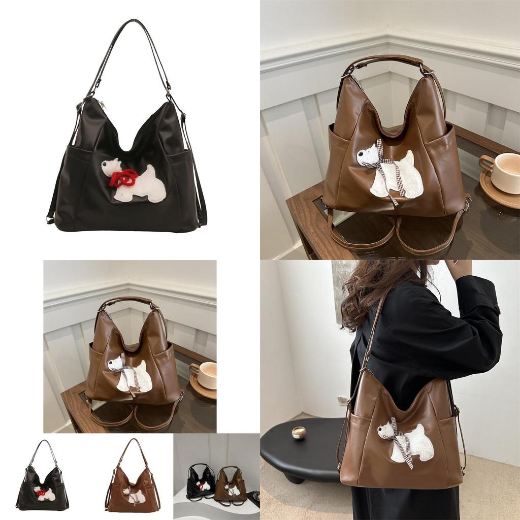 Chic Korean Style Cute Dog Tote Bag For Women With Fashionable Design In Black And Brown