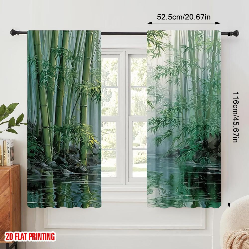 2pcs 2D flat printing Window Drapes Tranquility bamboo forest 100% Polyester Without Electricity Party Decorations for Home Wall