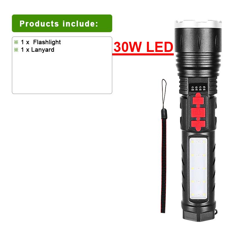 Sisseehitatud akuga suure võimsusega LED-taskulamp Laetav võimas taskulamp suumiga käsilatern koos helisignaaliga hädaabilambi välisvalgustiga