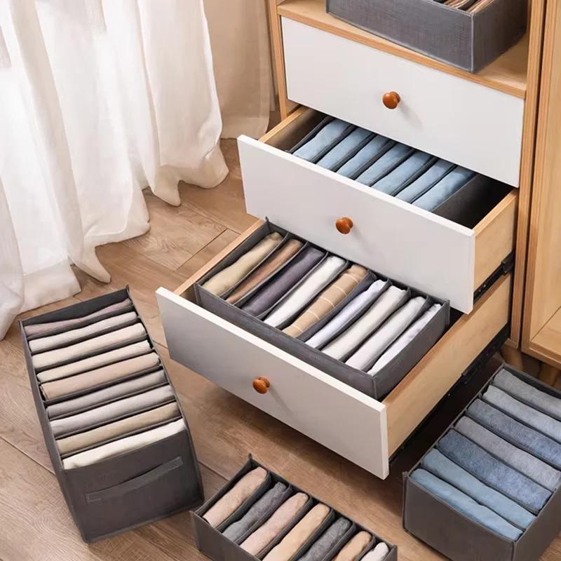 Household Fabric Pants Organizer Drawer Divider Jeans Underwear Storage Box Closet Wardrobe Clothes Sorting Holder Bin