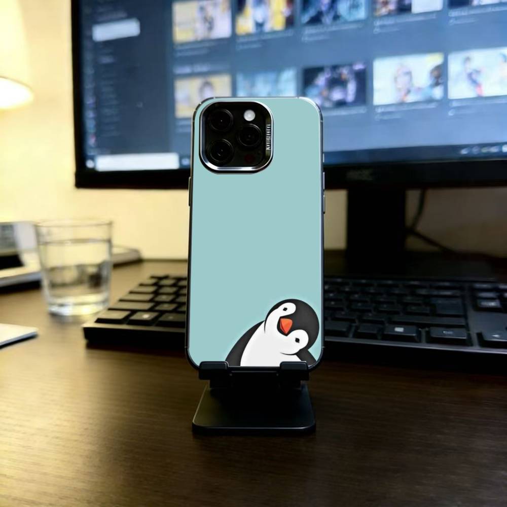 Penguin Kawaii Cute Cartoon Phone Case For iPhone 17,16,15,14,13,12,11 Plus,Pro Max,XS,Colored Silver Plated Inside Cover