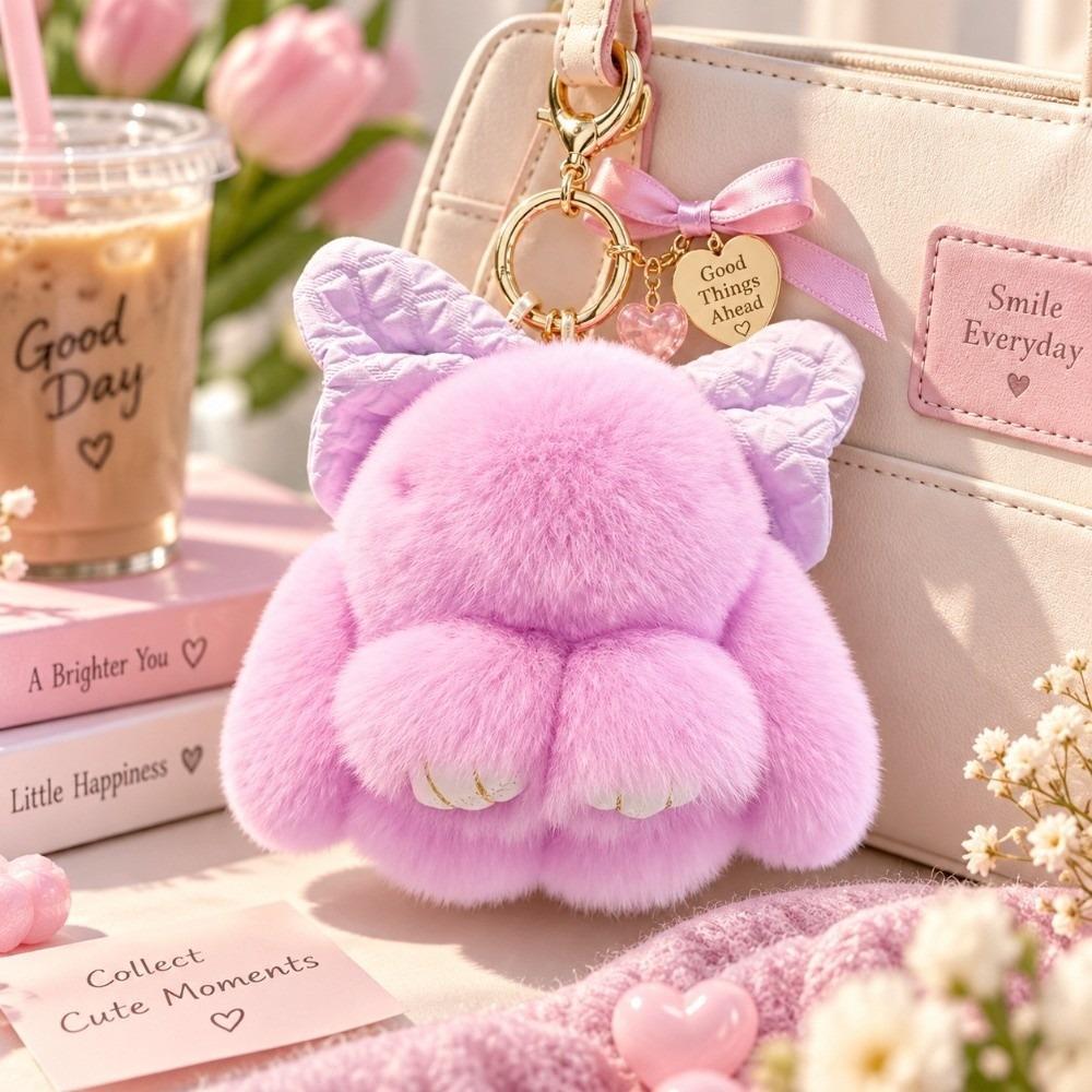 Pompom Faux Rabbit Fur Keychain Hanging Ornaments Bag Charms Plush Rabbit Key Chain Car Key Ring