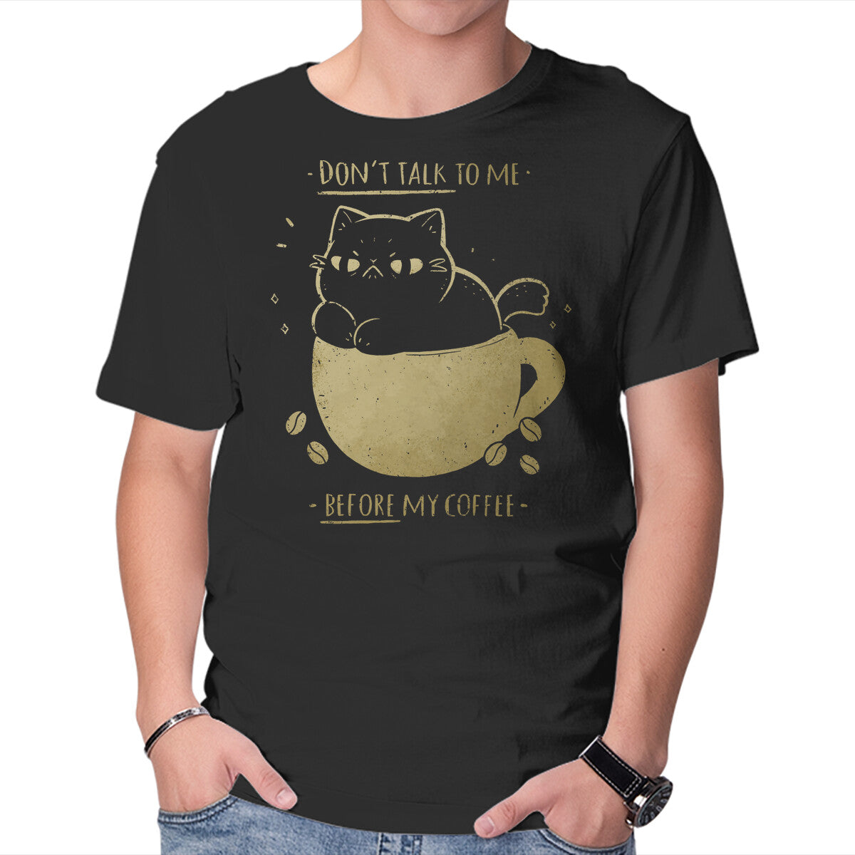 Unisex Crew Neck T-Shirt Angry Cat Before Coffee Graphic Short Sleeve Casual Tee XXXXL